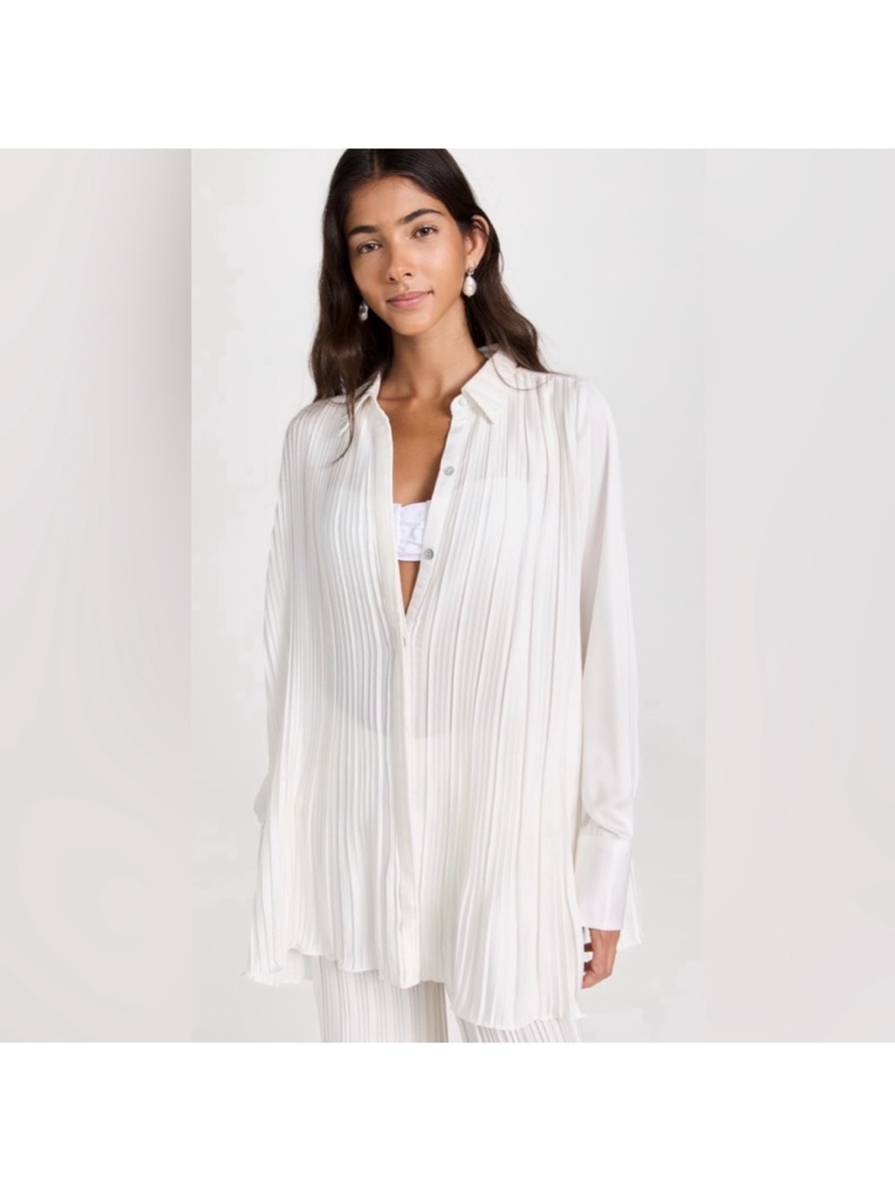 Rococo Sand Pleated Bree White Long-Sleeve Blouse
